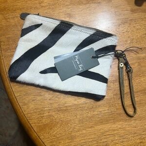 Myra Zebra Harion & Leather Clutch Wristlet Black & White Faux Animal Print